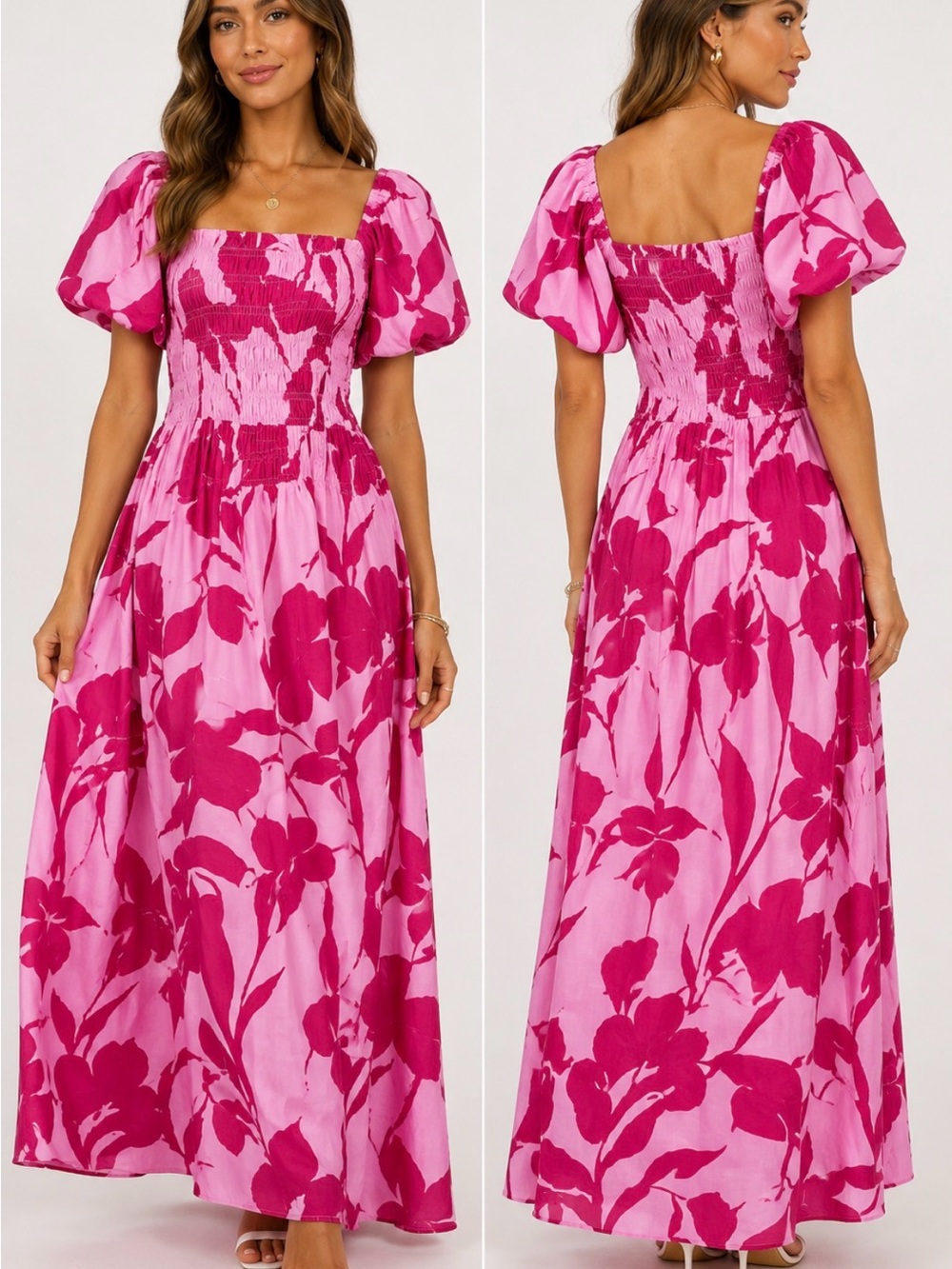 NWT Petal & Pup Pink Floral Wedding Guest Puff Sleeve Maxi Dress US 12